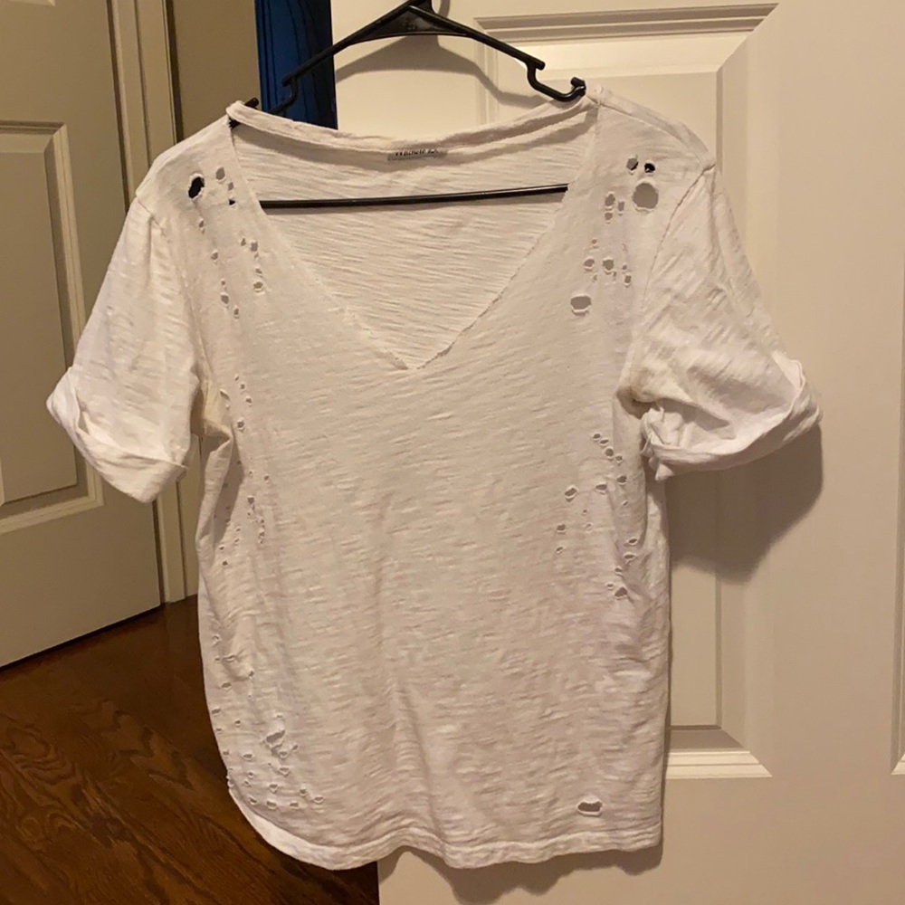 Distressed white t-shirt